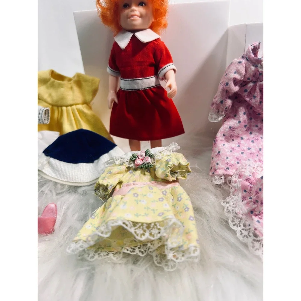 Vintage Little Annie Doll with Extra Outfits Accessories Red‎ Dress Orange Hair
